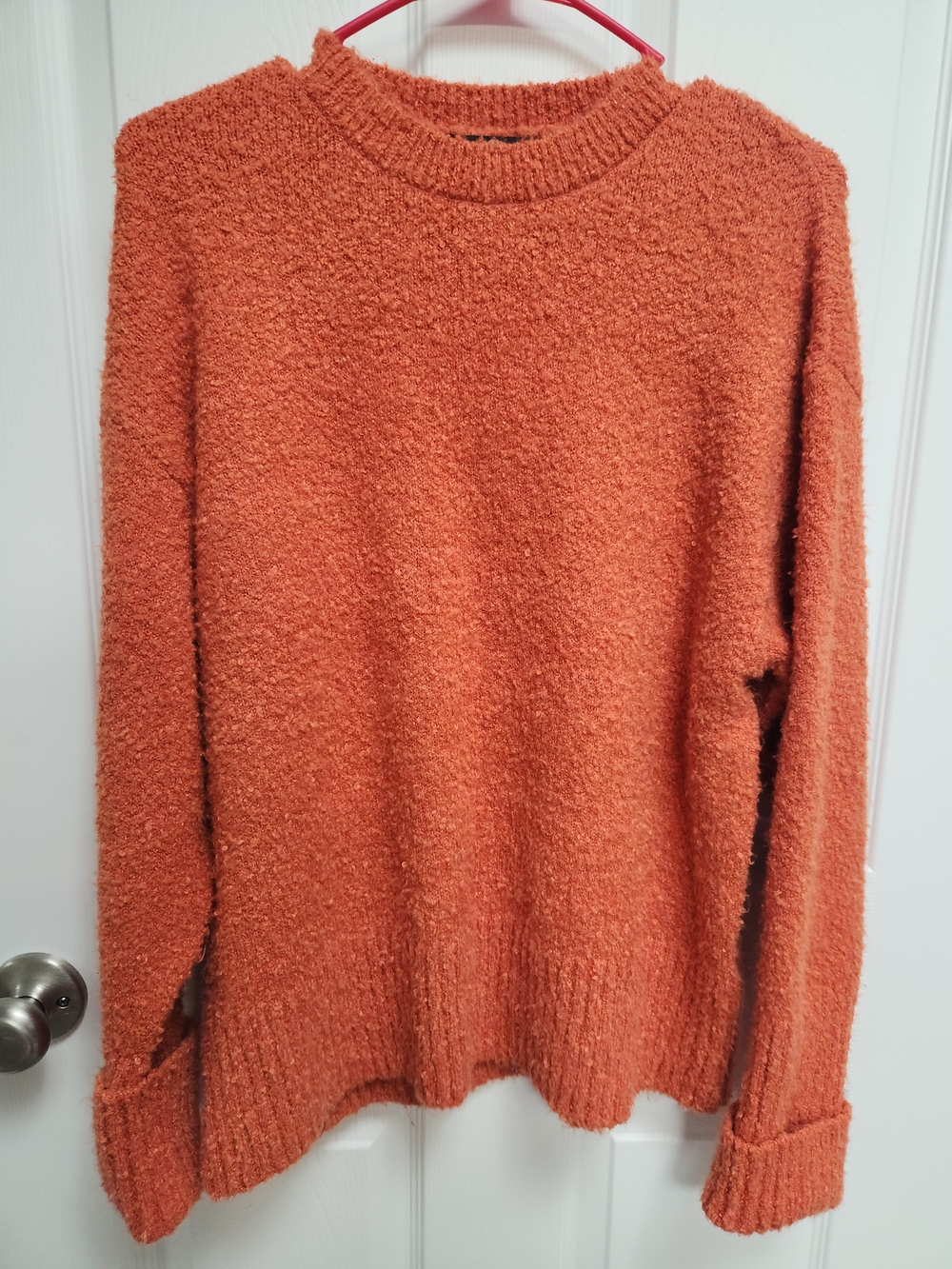 Women's Textured Crewneck Sweater in Burnt Orange